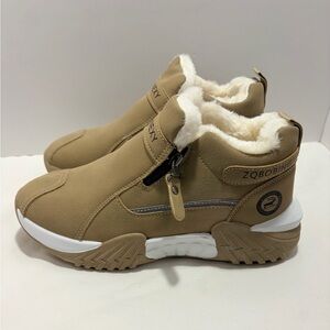 Men’s Cozy Shearling-Lined Tan Ankle Sneaker Boots
